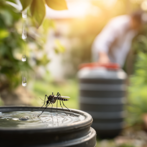 Ações de prevenção contra a dengue em ambiente doméstico, destacando o controle do mosquito Aedes aegypti e cuidados com água parada